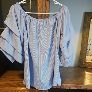 Blue Striped Off-Shoulder Women's Top